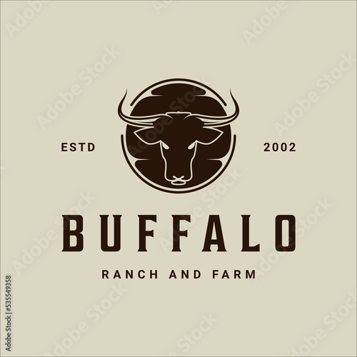 head of buffalo logo vector vintage illustration template icon graphic design.bull or farm longhorn sign or symbol for livestock or wildlife concept with retro badge
