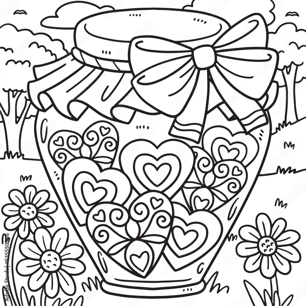 Jar of Hearts Valentines Day Coloring Page Jar of Hearts Valentines Day Coloring Page
