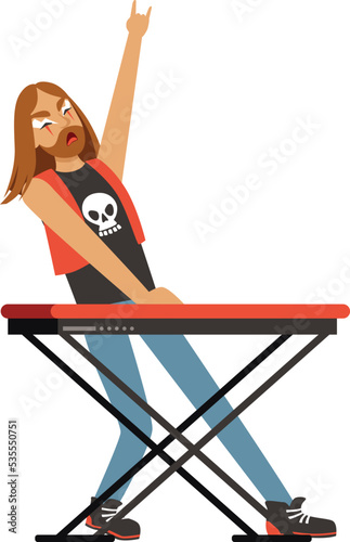 Rock band player with synthesizer. Punk singer character