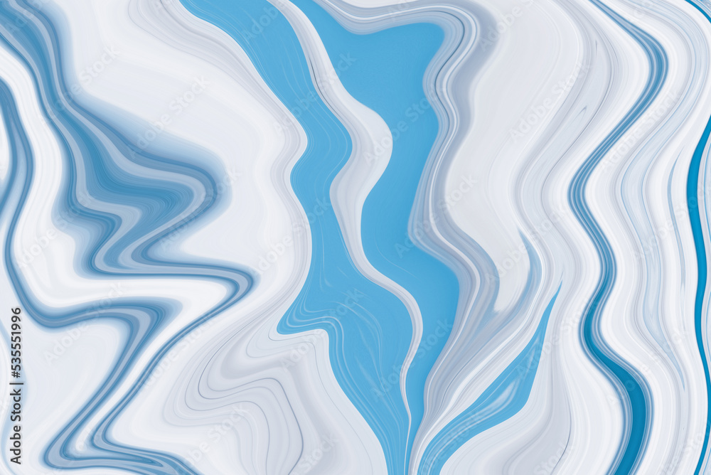 Fototapeta premium Abstract blue and white background, soft color painted texture. Creative design. Modern trendy backdrop. Graphic wavy pattern. Liquid paint effect. Art decoration. Beautiful colorful drawing.