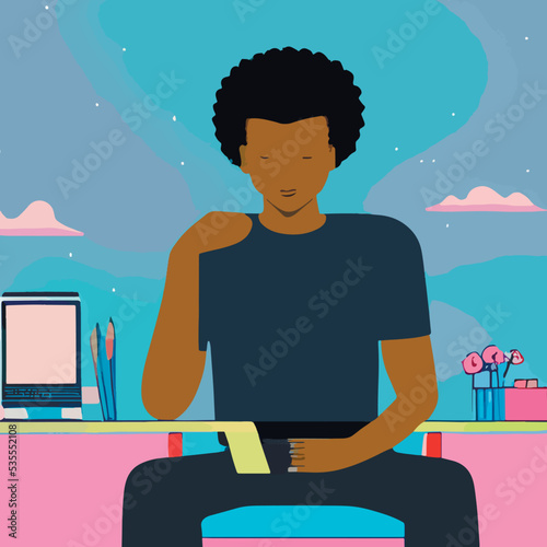 person working on laptop, hacker, vector illustration