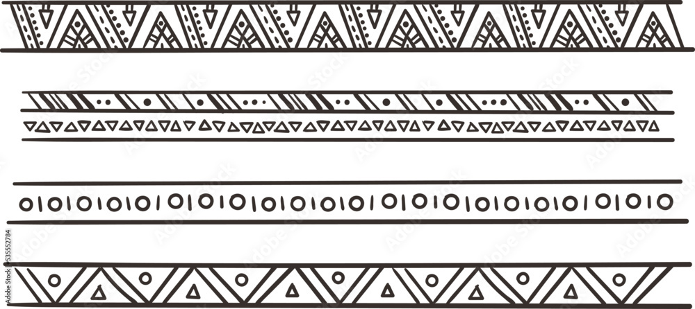 Boho horizontal border. Tribal decorative pattern set