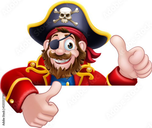Pirate Captain Cartoon Peeking Background Sign photo