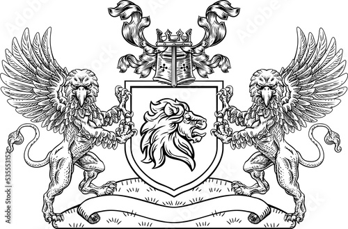 Coat of Arms Crest Lion Griffin or Griffon Shield