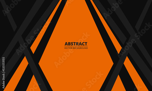 Vector black and orange abstract horizontal banner with lines and shapes. Dark modern sporty bright futuristic horizontal abstract background. Vector illustration