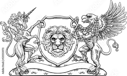 Coat of Arms Crest Griffin Unicorn Lion Shield