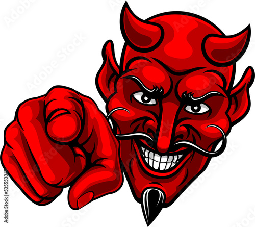 Fényképezés Devil Satan Pointing Finger At You Mascot Cartoon