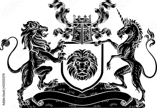 Crest Lion Unicorn Heraldic...