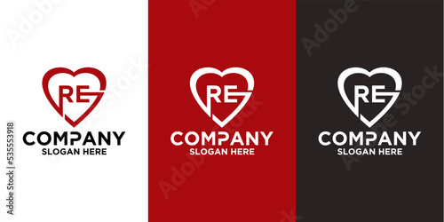 Initial letter r e love logo vector design template