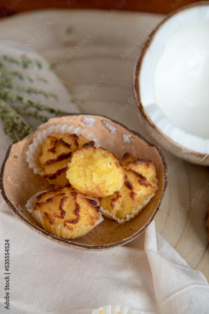 Coconut cookies, made from coconut flakes, copra, as a main ingredient. Coconut cookies, made from coconut flakes, copra, as a main ingredient.