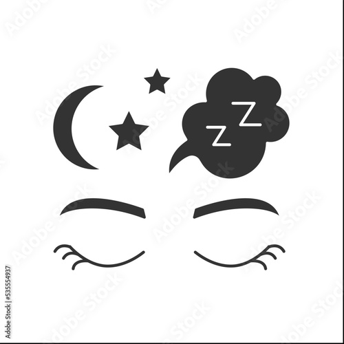 Eyes glyph icon. Closed eyes. Nighttime. Dreaming. Sleeping concept. Filled flat sign. Isolated silhouette vector illustration