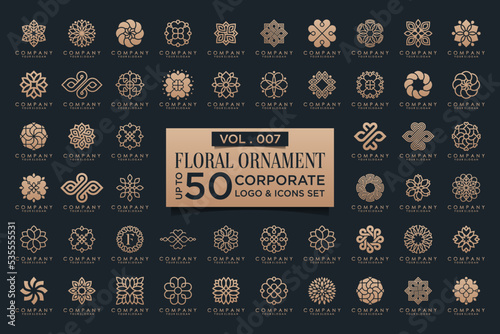 Floral ornament logo icon set. Abstract beauty flower or mandala logo design collection.