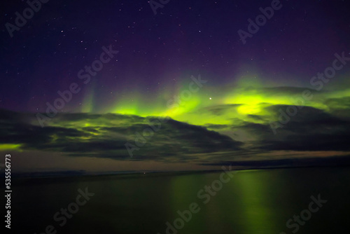 Aurora Borealis or northern lights on the west coast of Greenland, Denmark 