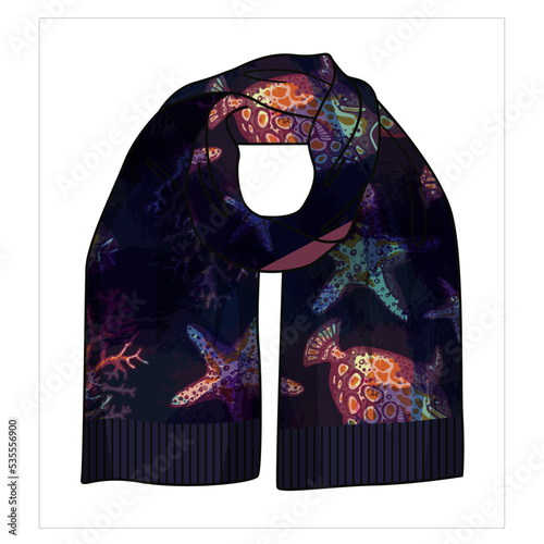 WINTER WEAR UNISEX SCARF MUFFLER WITH PRINT AND PATTERN VECTOR SKETCH