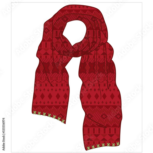 WINTER WEAR UNISEX SCARF MUFFLER WITH PRINT AND PATTERN VECTOR SKETCH