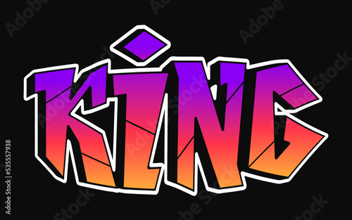 King word trippy psychedelic graffiti style letters.Vector hand drawn doodle cartoon logo king illustration. Funny cool trippy letters, fashion, graffiti style print for t-shirt, poster concept