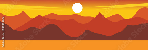 Vector illustration of caravan in a desert landscape.for background or banner.