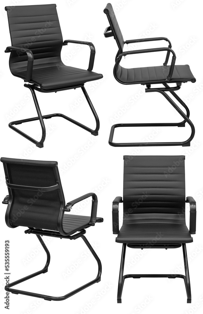 Black office chair. Isolated from the background in different angles. Interior element Black office chair. Isolated from the background in different angles. Interior element