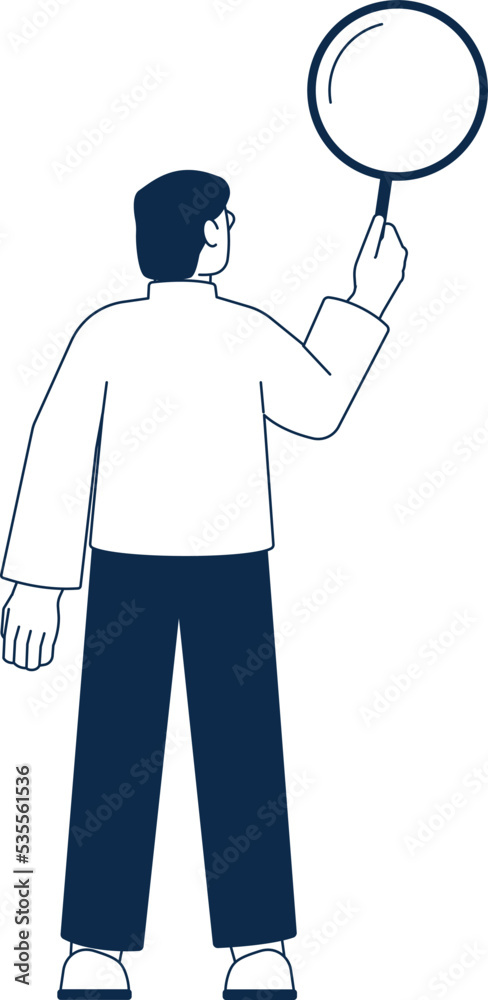 Business research icon. Man holding magnifying glass Business research icon. Man holding magnifying glass