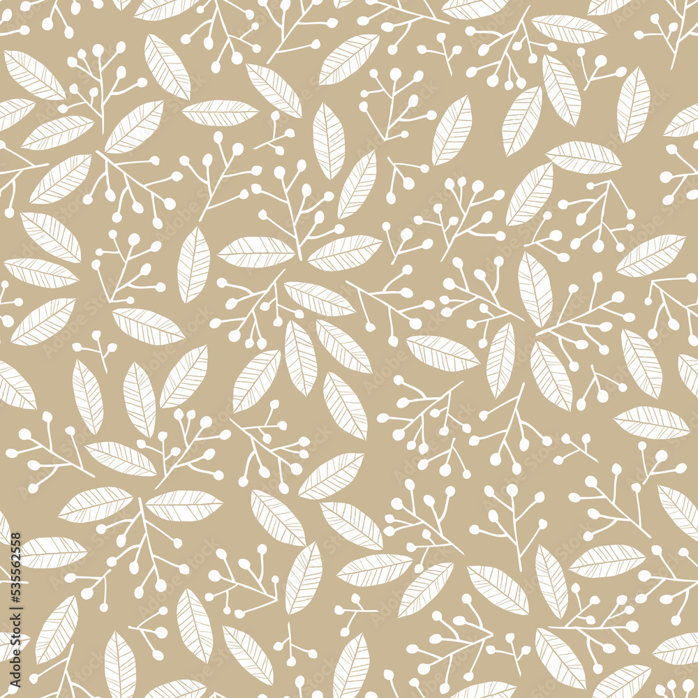 北欧の葉っぱのシームレスなパターン。テキスタイル、壁紙、包装紙のデザイン。