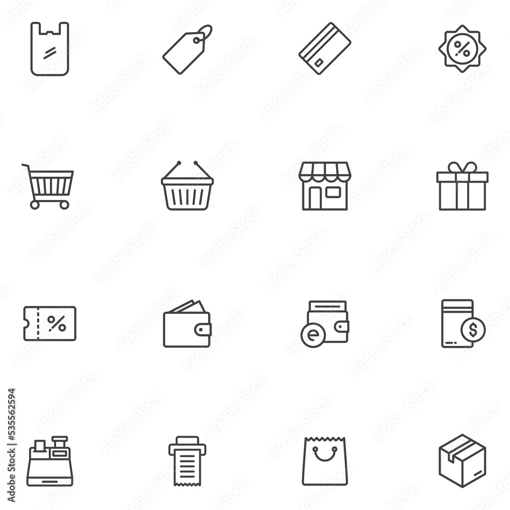 Set of Shopping Line Icon Vector Set of Shopping Line Icon Vector
