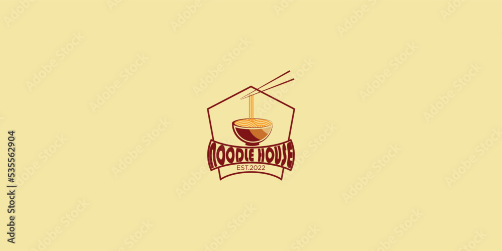 Noodles house logo design template with unique concept premium vector