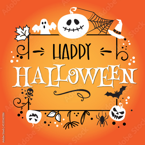 Happy Halloween laughing pumpkin Vector Illustration concept - orange background
