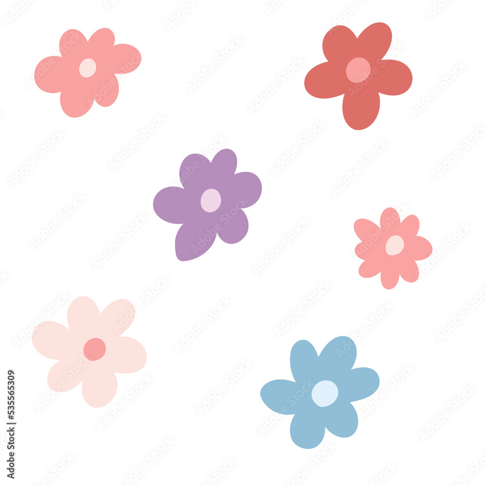 Set of retro flowers in cartoon flat style. Vector illustration of colorful flowers for sticker, print, poster, kids fabric print