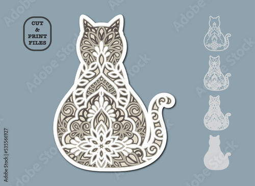 Cat Layered paper cut file. Multilayered vector cut out file.
