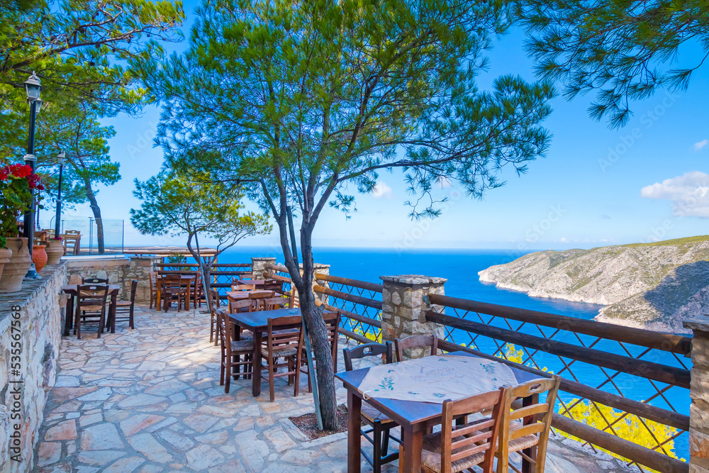 Romantic terrace at a restaurant on Zakynthos (Ionic Islands, Kampi, Greece)