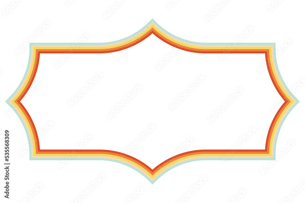 70s style retro colors frame template. Stripes decorative border. Lines background with copy space. Vector illustration.