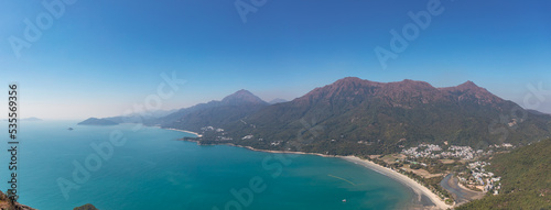 Amazing wide angle view of Ham Tin, the village located in Lantua Island, Hong Kong