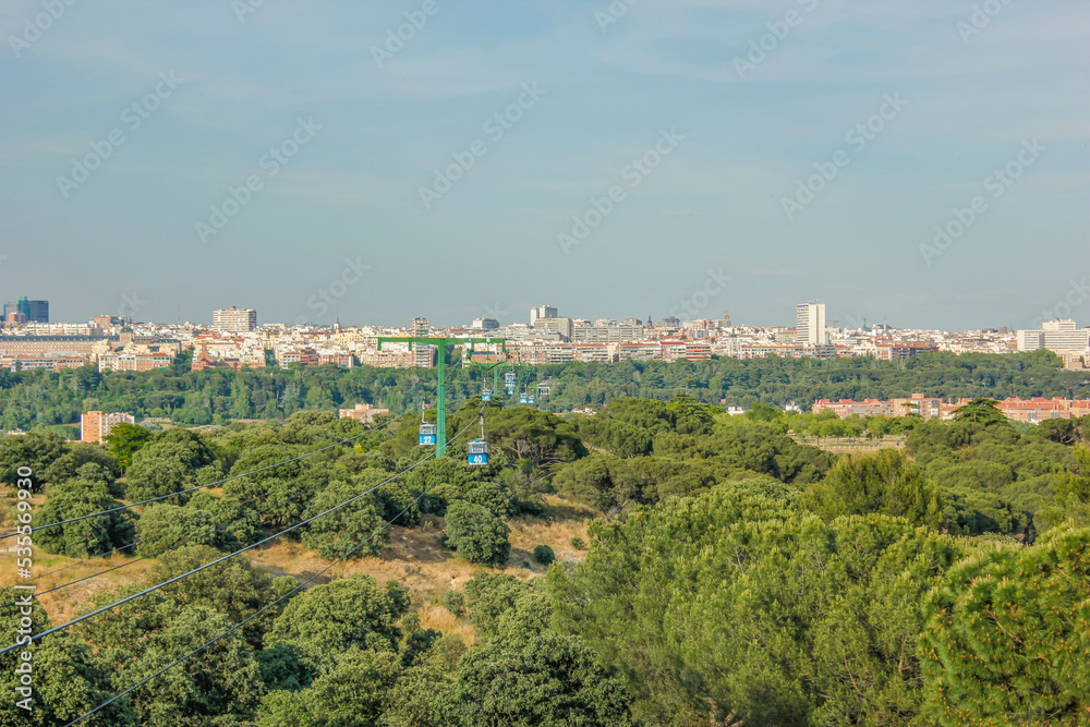 Cityscape of the city of Madrid seen from the country house in Parque del Oeste