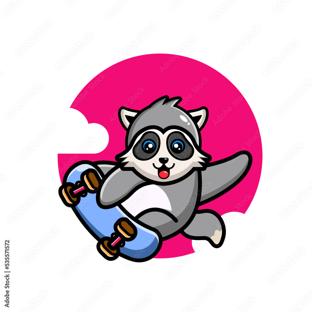 Cute raccoon playing skate board