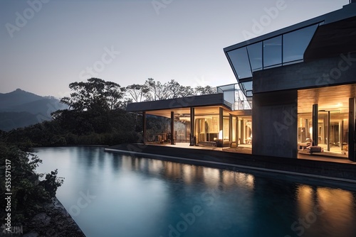 Outdoor Industrial Contemporary mansion with sleek led light design © ZenArt