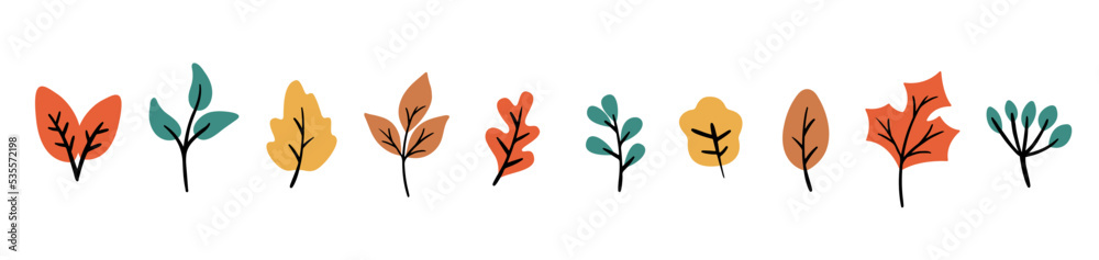 set of leaves autumn fall decoration plants illustration vector 