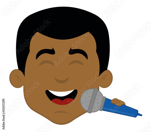 Vector illustration of the face of a cartoon man singing with a microphone in his hand