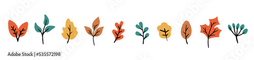 set of leaves autumn fall decoration plants illustration vector 