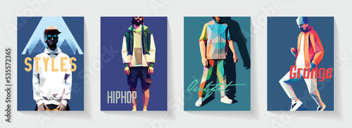 Fashion Apparel Poster and Illustration of Male Model in Abstract Style.