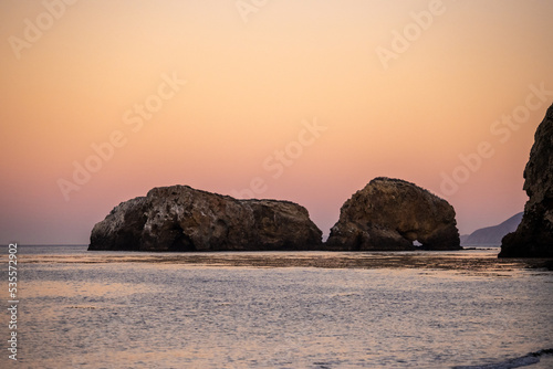 Sunset Over Sea Stacks over Santa Cruz Island