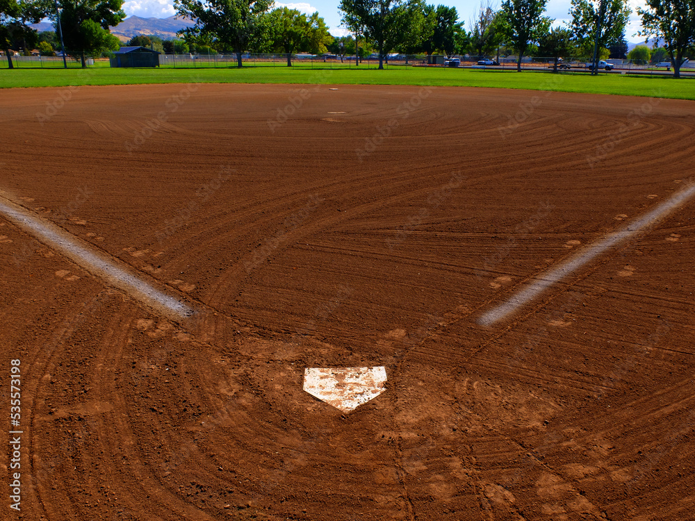 Obraz premium Baseball Homeplate with Baselines on Ball Diamond