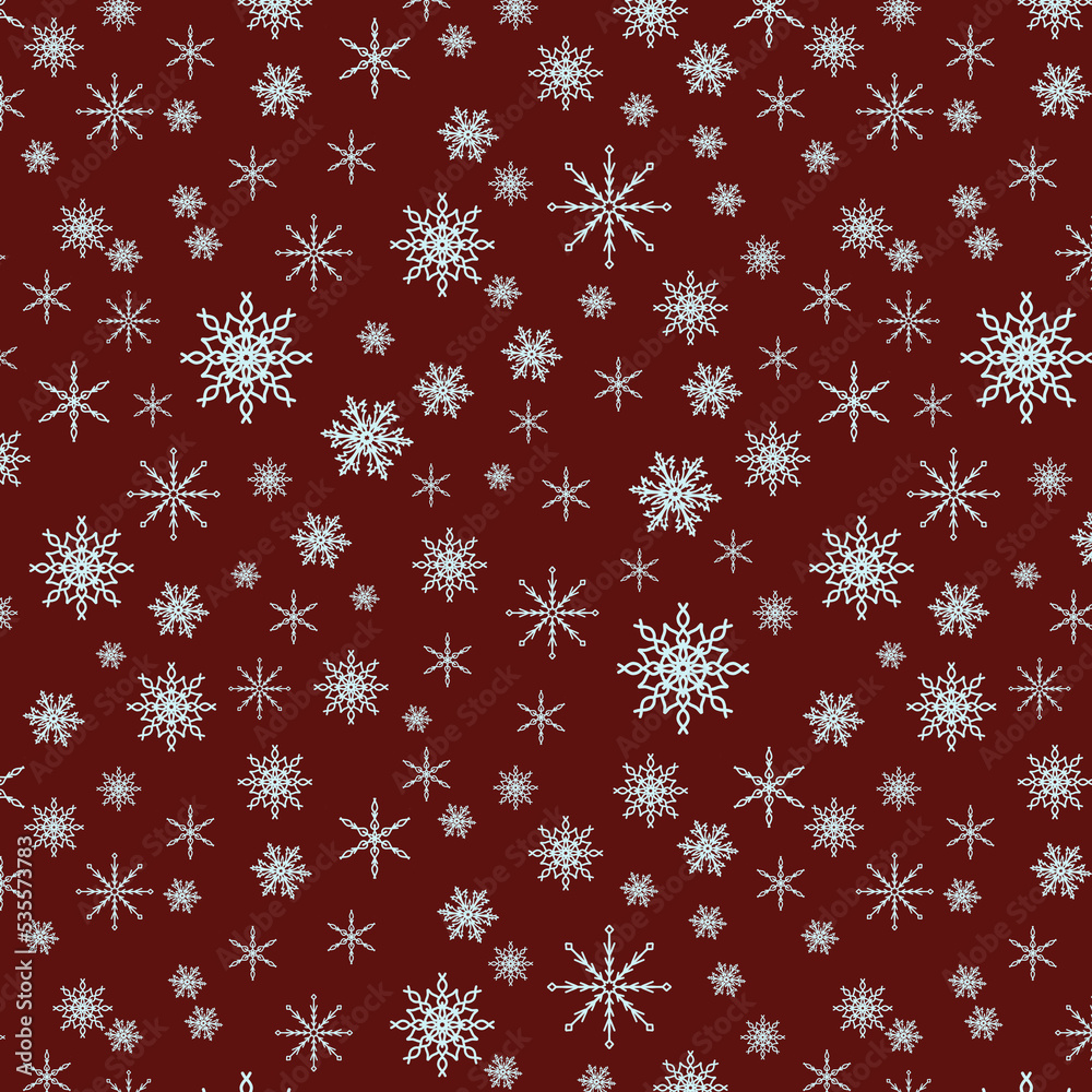 Snowflakes seamless pattern of many snowflakes on the red background. Winter design. Christmas decoration. Snowflakes seamless pattern of many snowflakes on the red background. Winter design. Christmas decoration.
