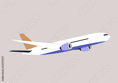 An isolated image of an aircraft with colorful turbines and tail, travel concept