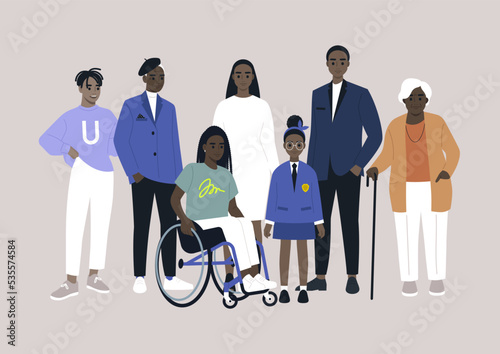 A multi generation portrait of African family members gathered together