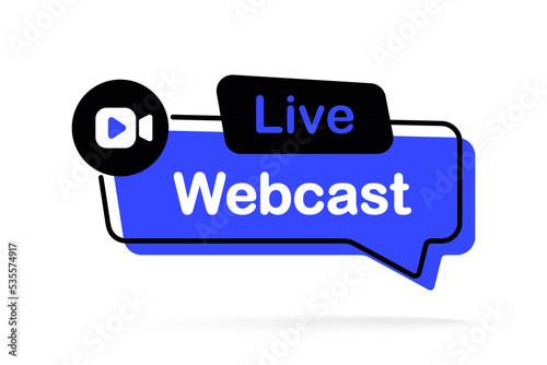 Live webcast emblem with play button. Online webinar sign. Button of virtual education training course or lesson. Free online webinar or web seminar. Internet event, conference, online streaming