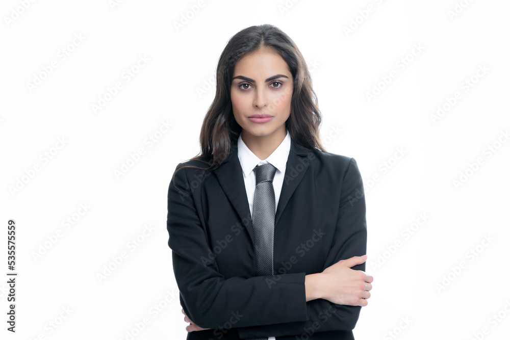 Portrait of business woman in suit crossed arms. Confidence businesswoman against grey background with copy space. Proud student girl. Beautiful businesswoman. Portrait of business woman in suit crossed arms. Confidence businesswoman against grey background with copy space. Proud student girl. Beautiful businesswoman.
