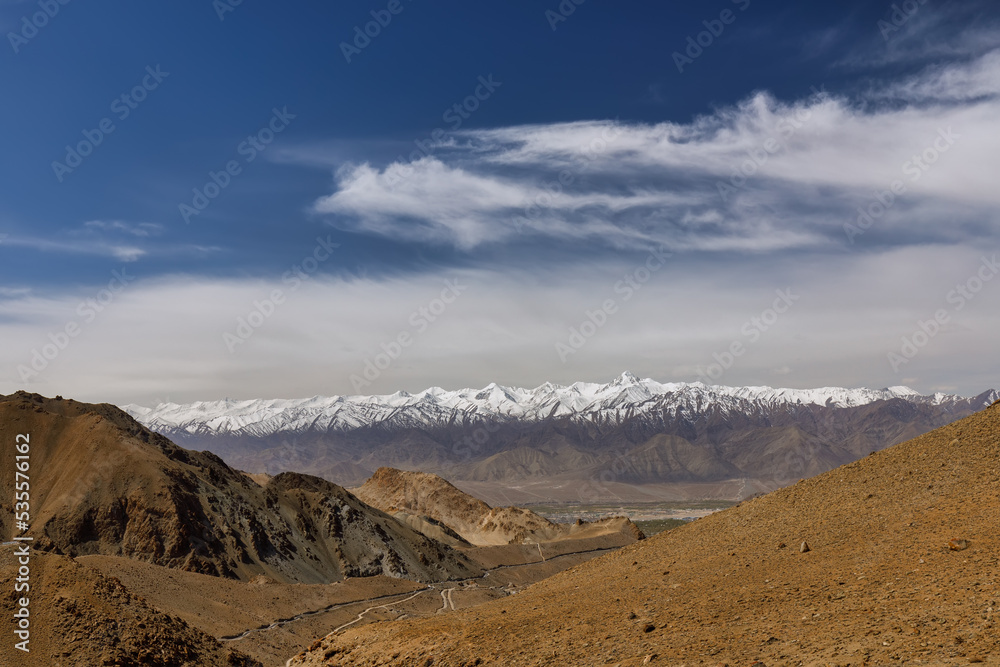 Photography Point Leh City,Mountain road of Ladakh, Northern India. Beautiful landscape of Ladakh, highest plateau in India
