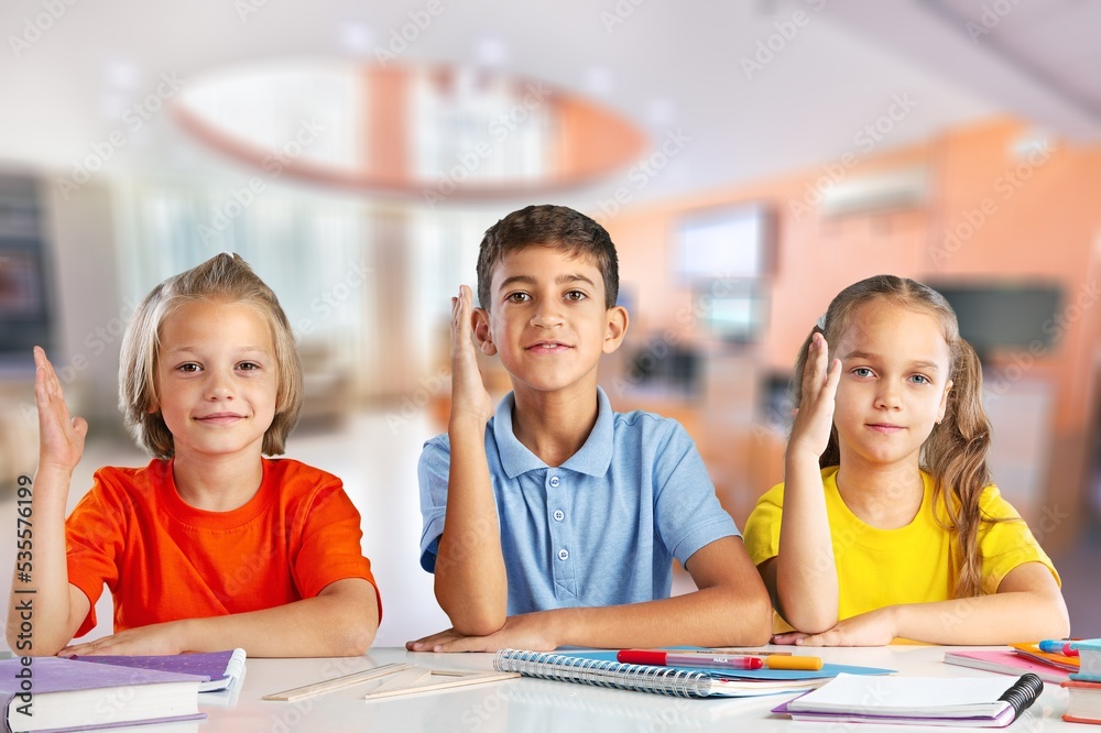 Happy school children study in modern class. Happy school children study in modern class.