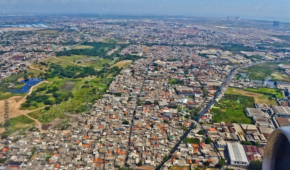 Fototapeta premium Jakarta Bay seen from the sky