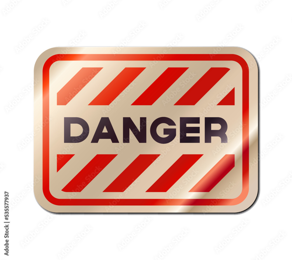 Rectangular realistic paper sticker danger sign with diagonal stripes vector illustration Rectangular realistic paper sticker danger sign with diagonal stripes vector illustration